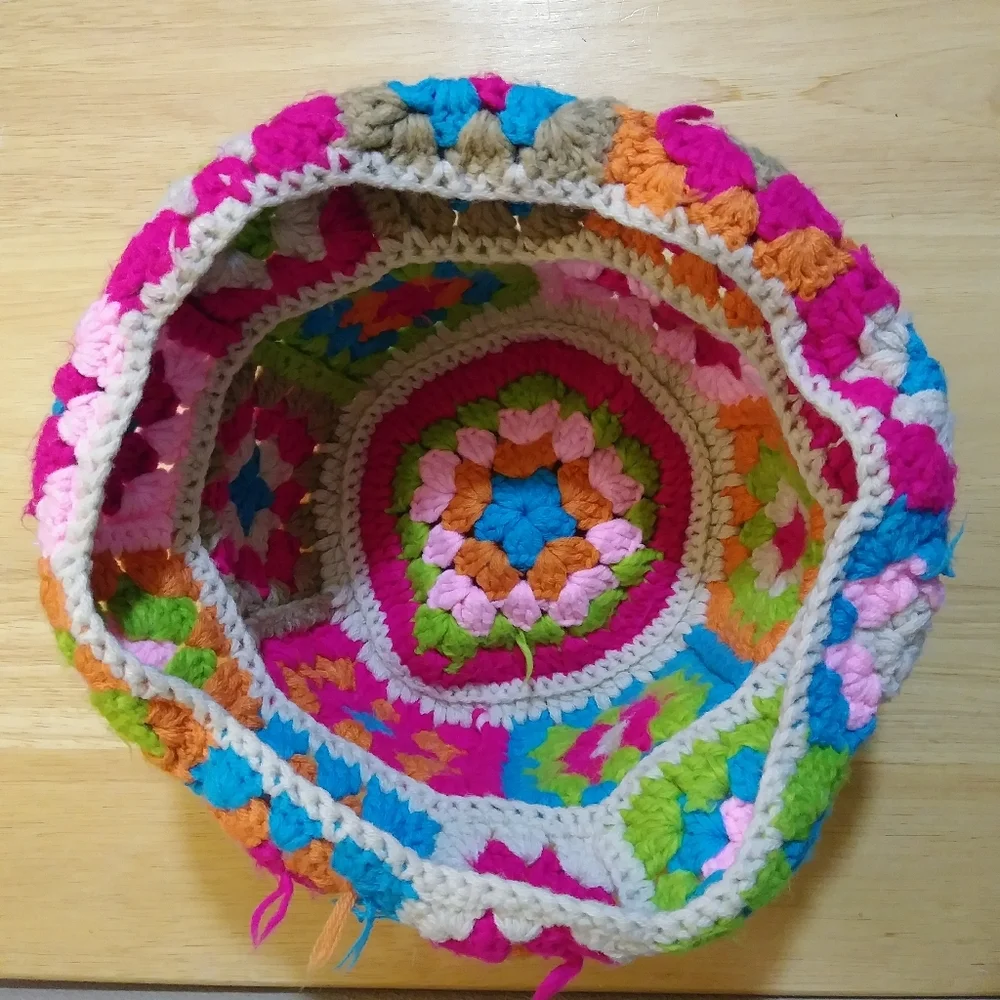 Granny Square Colorful Crochet Bucket Hat Handmade